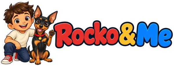 Rocko & Me logo on sky blue