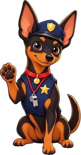 Rocko in a guard's cap and vest with a whistle